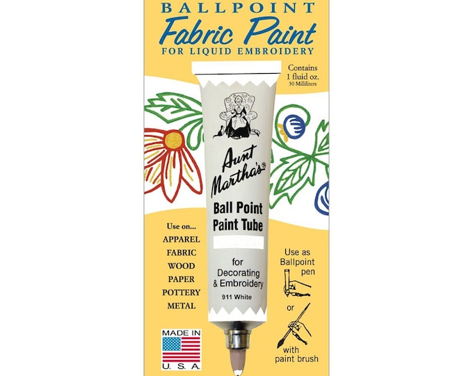 White Aunt Martha's Ballpoint Embroidery Fabric Paint Tube Pens 1 oz