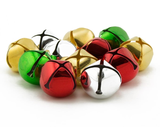 1 inch 25mm Gold Silver Red Green Mix Large Craft Jingle Bells Bulk 100 Pieces