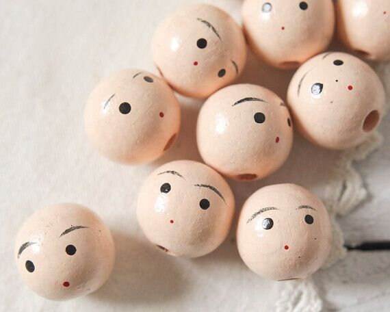 22mm 0.86 Inch Small Wood Doll Head Beads With Faces 100 Pieces Etsy