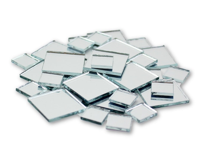 Small Mini Square Craft Mirrors 0.5 & 1 Inch 25 Pieces Mirror Mosaic Tiles