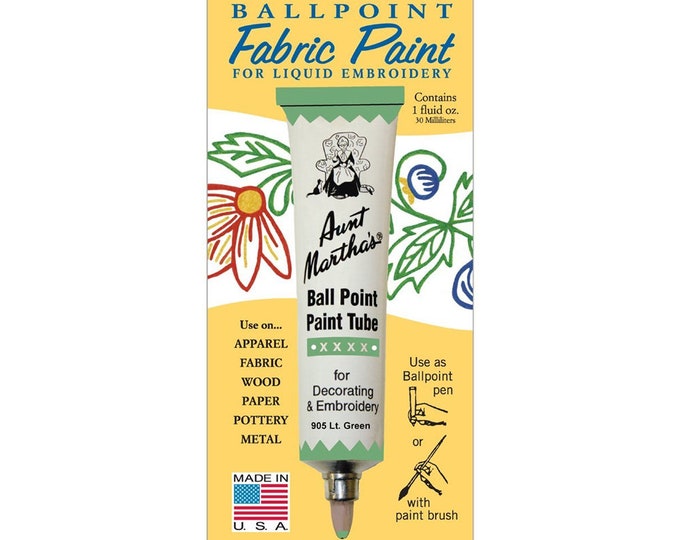 Light Green Aunt Martha's Ballpoint Embroidery Fabric Paint Tube Pens 1 oz