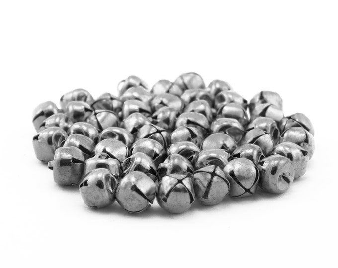 0.5 Inch 13mm Silver Mini Small Jingle Bells Charms 48 Pieces