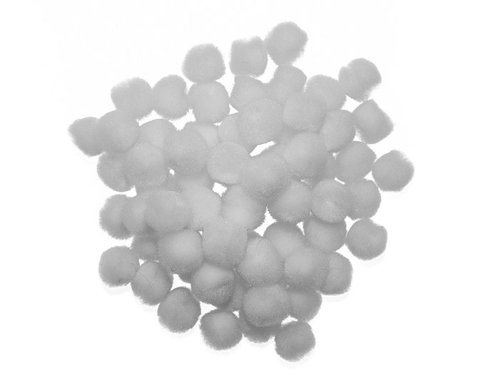 0.75 inch White Mini Craft Pom Poms 100 Pieces