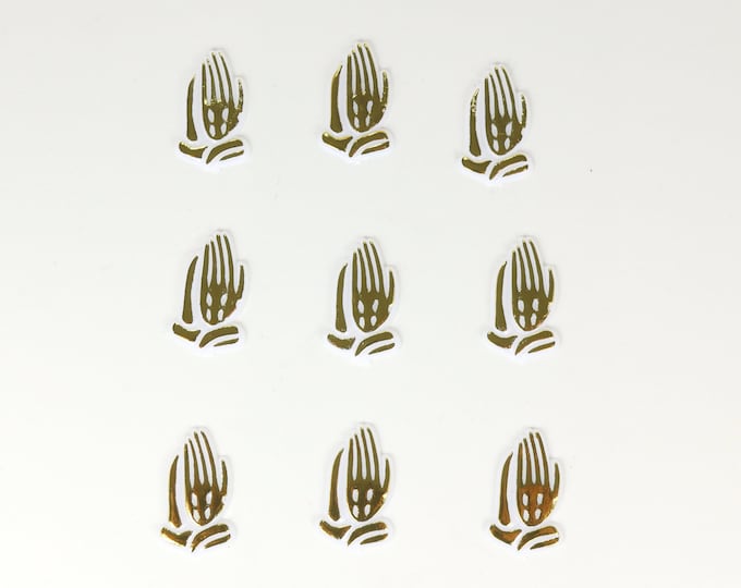 Small Mini Plastic Praying Hands White with Gold Bulk  144 Pieces