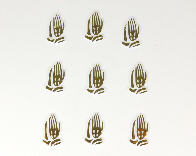 Small Mini Plastic Praying Hands White with Gold Bulk  144 Pieces