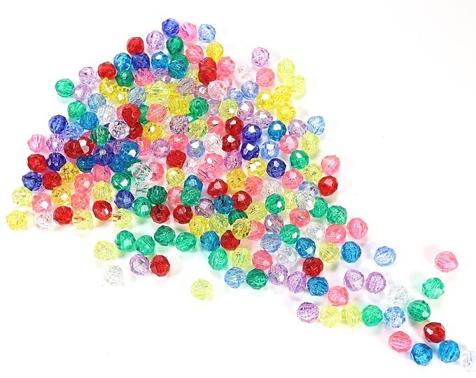 8mm Faceted Plastic Beads Transparent Multi Color Bulk 1,000 Pieces