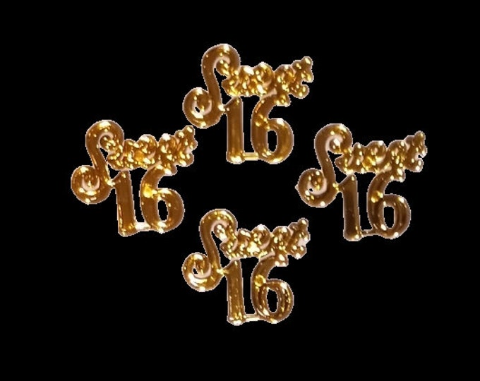 Gold Miniature Acrylic Clear Sweet 16 Sign Charm Capias 24 Pieces