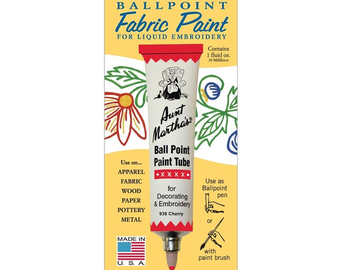 Cherry Aunt Martha's Ballpoint Embroidery Fabric Paint Tube Pens 1 oz