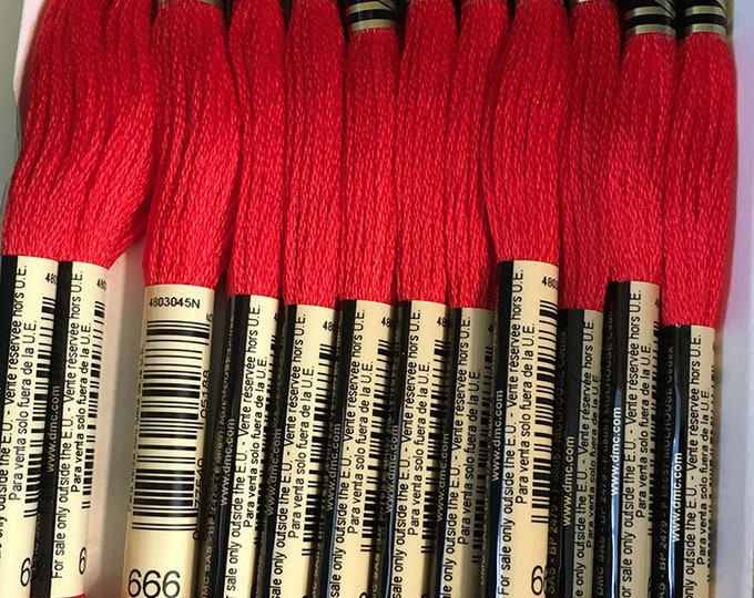 DMC Embroidery Floss Number Bulk 666 Bright Christmas Red 8.7 Yards 12 Skeins
