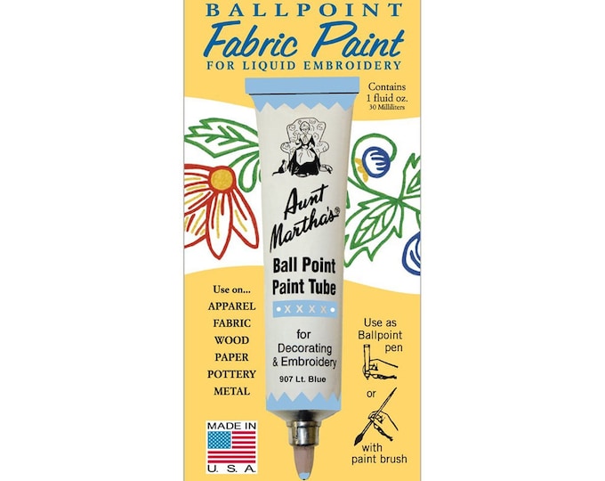 Light Blue Aunt Martha's Ballpoint Embroidery Fabric Paint Tube Pens 1 oz