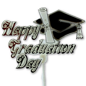 Happy Graduation Day Floral Pick Cake Topper White, Gold, Black 12 Pieces