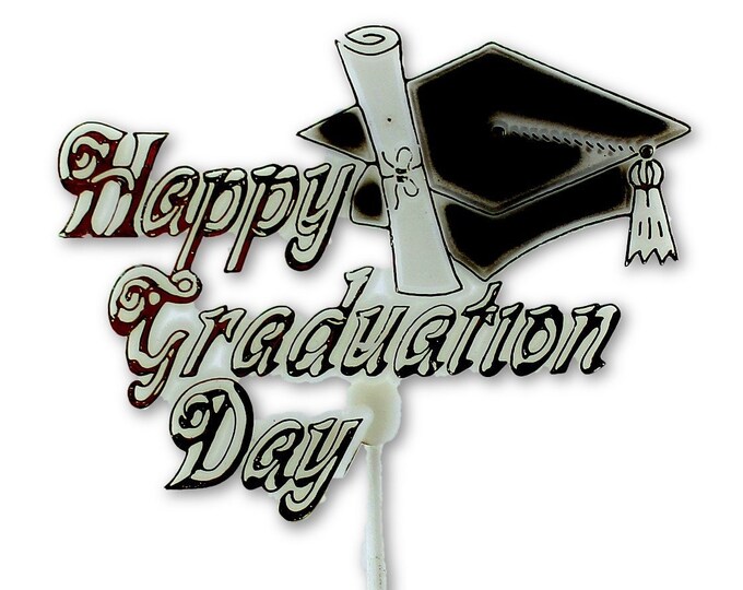 Happy Graduation Day Floral Pick Cake Topper White, Gold, Black 12 Pieces