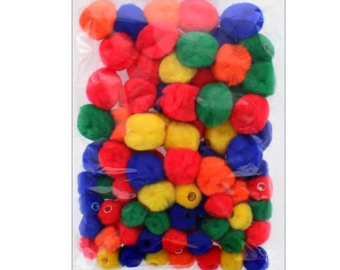 0.5 & 1 inch Multi Colored Pom Pom Beads 75 Pieces