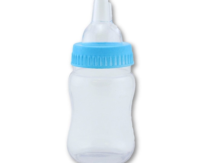 4.25 inch Fillable Plastic Mini Baby Bottles Bulk Blue Cap 24 Pieces Baby Shower Shower Favors