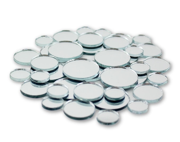 Small Mini Round Craft Mirrors Bulk Assortment 1/2, 3/4 & 1 inch 25 Pieces Mirror Mosaic Tiles