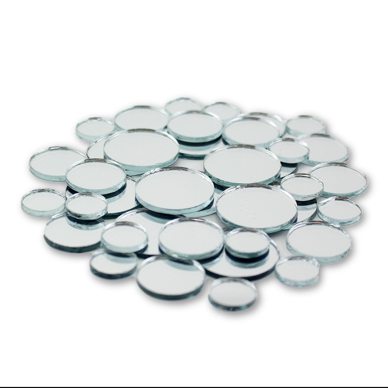 30pcs Small Circle Mirror Tiles White Mini Round Glass Mirror for Arts Crafts Projects Traveling