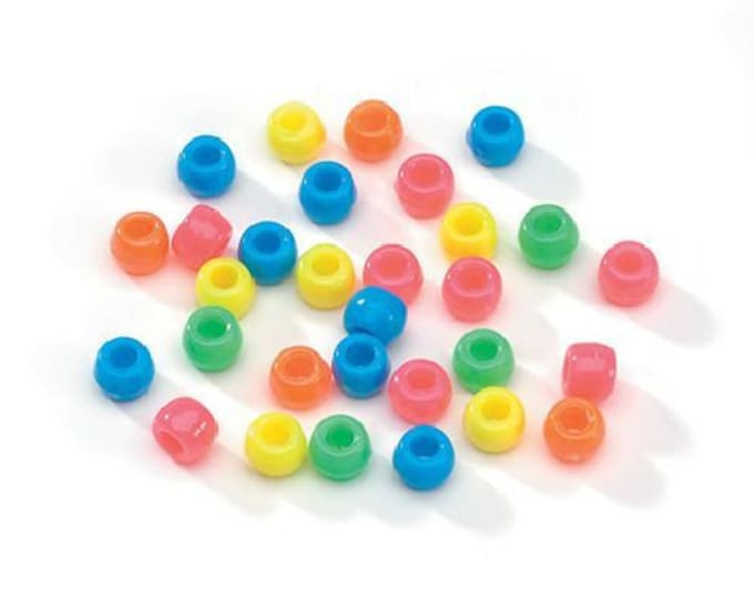 9mm Multi Neon Colors Pony Beads Bulk 1,000 Pieces