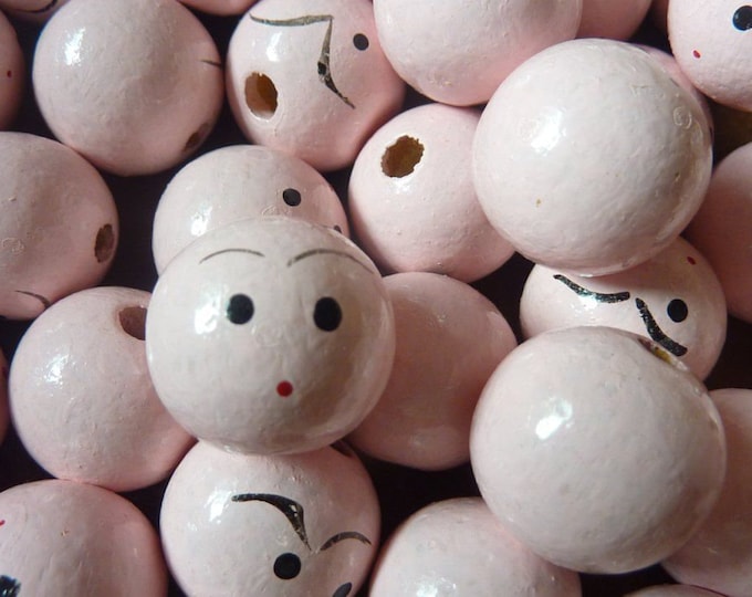 14mm 0.55 inch Small Wood Doll Head Beads with Faces 100 Pieces