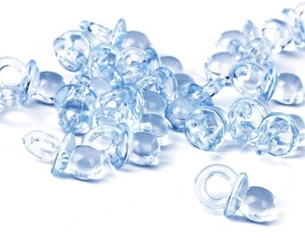 0.5 x 0.75 Inch Plastic Mini Clear Blue Baby Pacifiers Bulk 144 Pieces