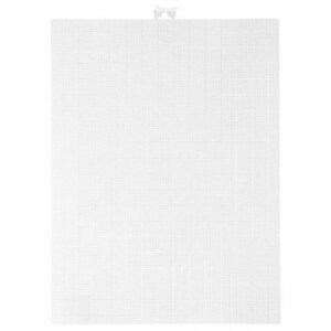 May include: A rectangular, white plastic canvas sheet with a grid pattern. A small, clear plastic clip is attached to the top center. The canvas is designed for needlepoint or cross-stitch projects.