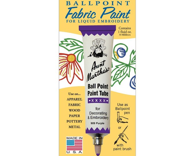 Purple Aunt Martha's Ballpoint Embroidery Fabric Paint Tube Pens 1 oz