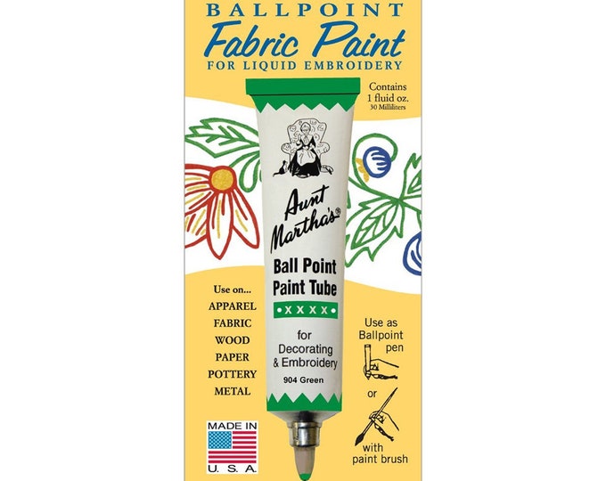 Green Aunt Martha's Ballpoint Embroidery Fabric Paint Tube Pens 1 oz
