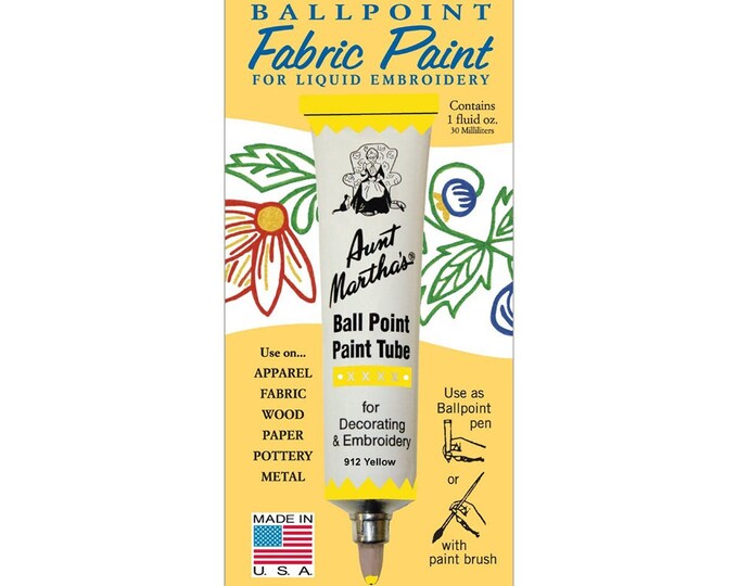 Yellow Aunt Martha's Ballpoint Embroidery Fabric Paint Tube Pens 1 oz