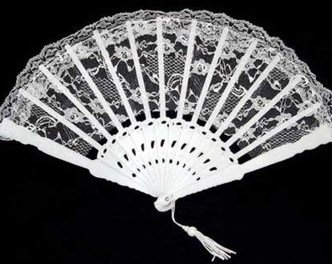 6 Inch White Lace Folding Fans 12 Pieces