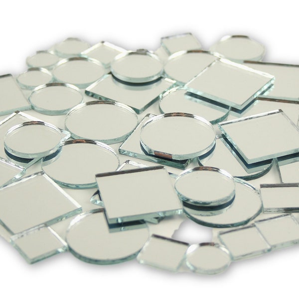 Small Mini  Square & Round Craft Mirrors Assorted Sizes Mirror Mosaic Tiles  1/2-1 inch 100 Pieces