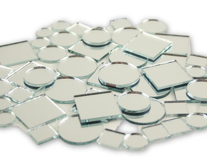 Small Mini  Square & Round Craft Mirrors Assorted Sizes Mirror Mosaic Tiles  1/2-1 inch 100 Pieces
