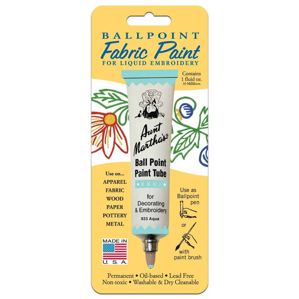 Aqua Aunt Martha's Ballpoint Embroidery Fabric Paint Tube Pens 1 oz