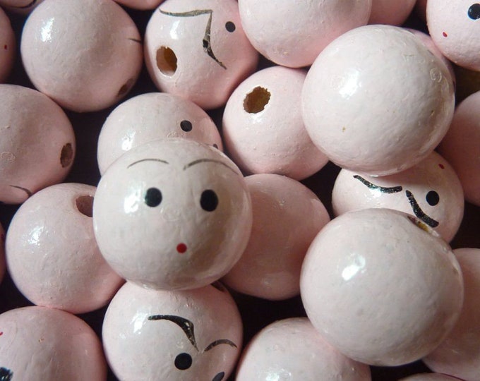 25mm 0.98 inch Small Wood Doll Head Beads with Faces 100 Pieces