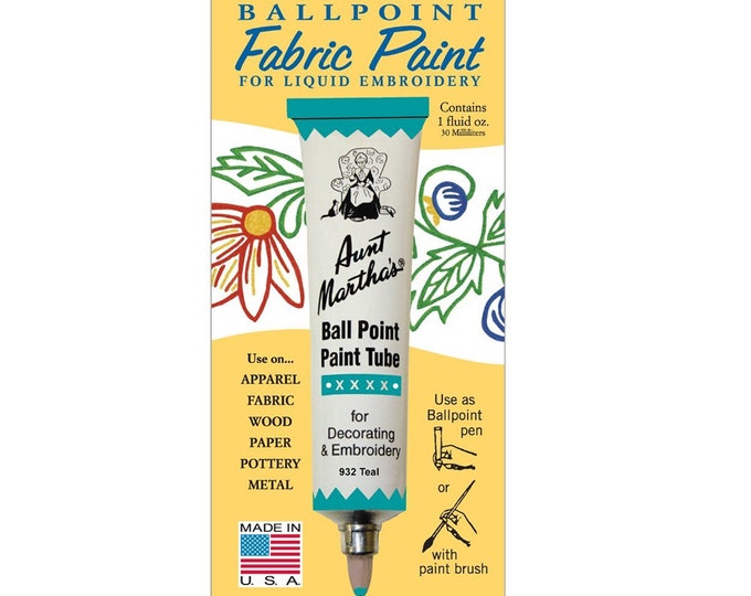 Teal Aunt Martha's Ballpoint Embroidery Fabric Paint Tube Pens 1 oz