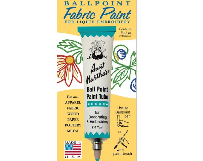 Teal Aunt Martha's Ballpoint Embroidery Fabric Paint Tube Pens 1 oz