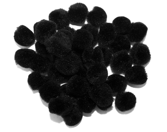 0.75 inch Black Mini Craft Pom Poms 100 Pieces