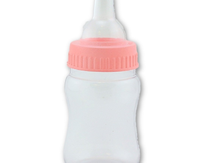 4.25 Fillable Plastic Mini Baby Bottles Pink Cap 12 Pieces Baby Shower Shower Favors