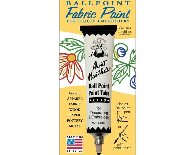 Black Aunt Martha's Ballpoint Embroidery Fabric Paint Tube Pens 1 oz