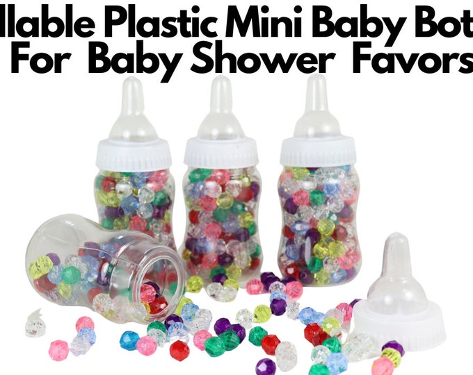 4.25 Fillable Plastic Mini Baby Bottles White Cap 12 Pieces Baby Shower Shower Favors