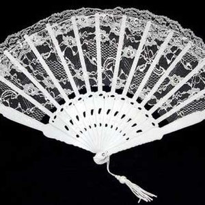 9 Inch White Lace Folding Fans 12 Pieces Great Wedding Fans