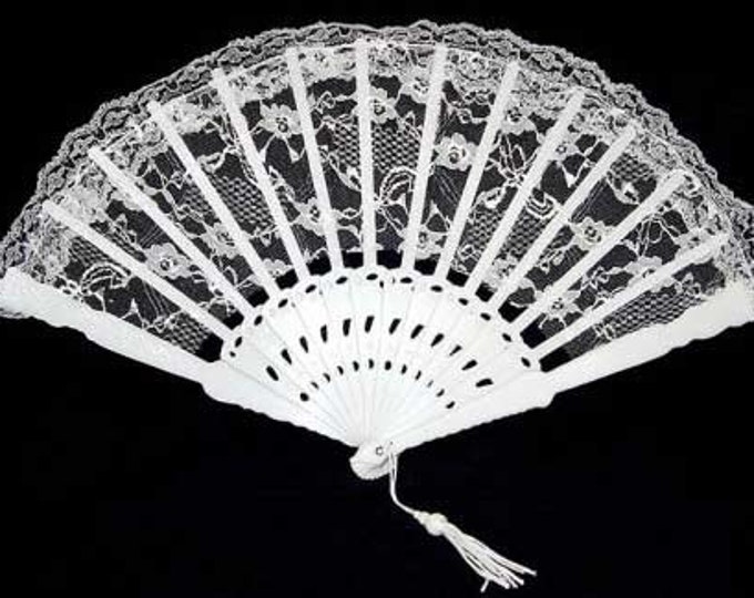 9 Inch White Lace Folding Fans 12 Pieces Great Wedding Fans