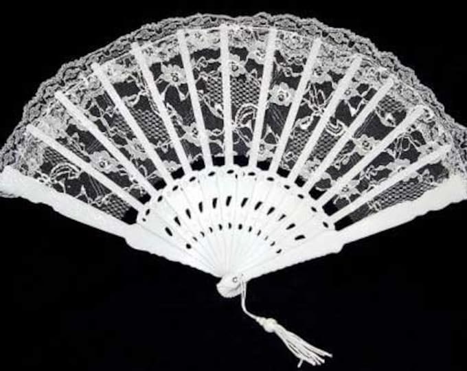 9 Inch White Lace Folding Fans 12 Pieces Great Wedding Fans