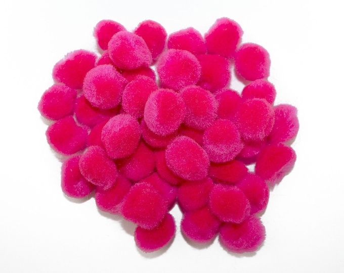 0.5 inch Neon Pink Tiny Craft Pom Poms 100 Pieces
