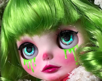 OOAK Custom Blythe, oryginalna lalka Takara RBL w jaskrawych kolorach, z ręcznie robionymi ubraniami i kapeluszem