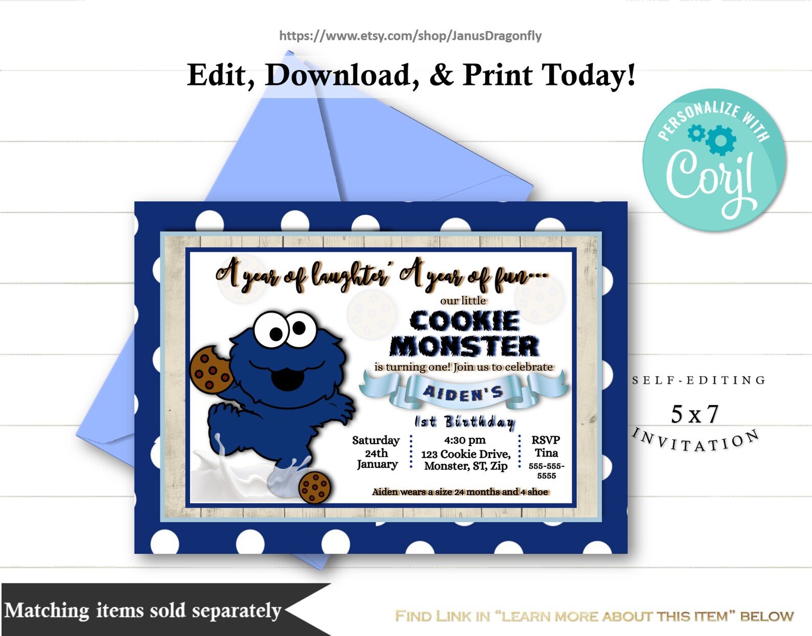COOKIE MONSTER Milk &amp; Cookies 3 Sizes Available | Etsy