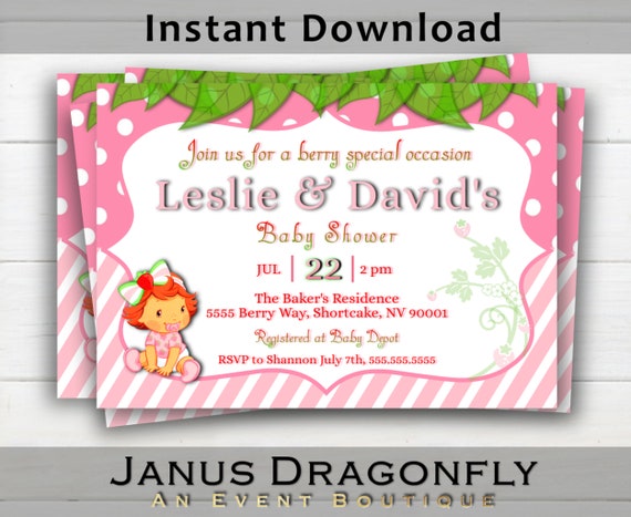 strawberry shortcake baby shower invitations