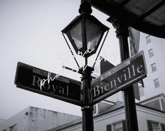 New Orleans Photography, Royal Street, New Orleans, LA., Black and White Photography, Street signs, New Orleans Decor