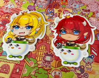 Bowsette glanzend vinyl gestanste sticker rood haar blond haar