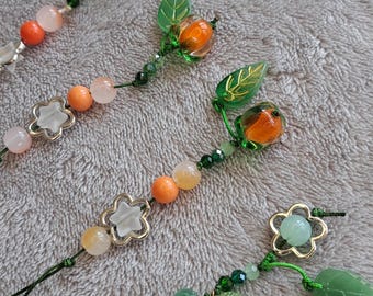 Handmade Clementine and Leaf Keychain, Phone Charm, Bookmark Accessory