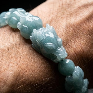 Natural Blue A-Grade Jadeite Dragon Spine Bracelet | The "Jade Cuban Link" | Hand-Carved Interlocking Keel | Men's Luxury Stone Jewelry