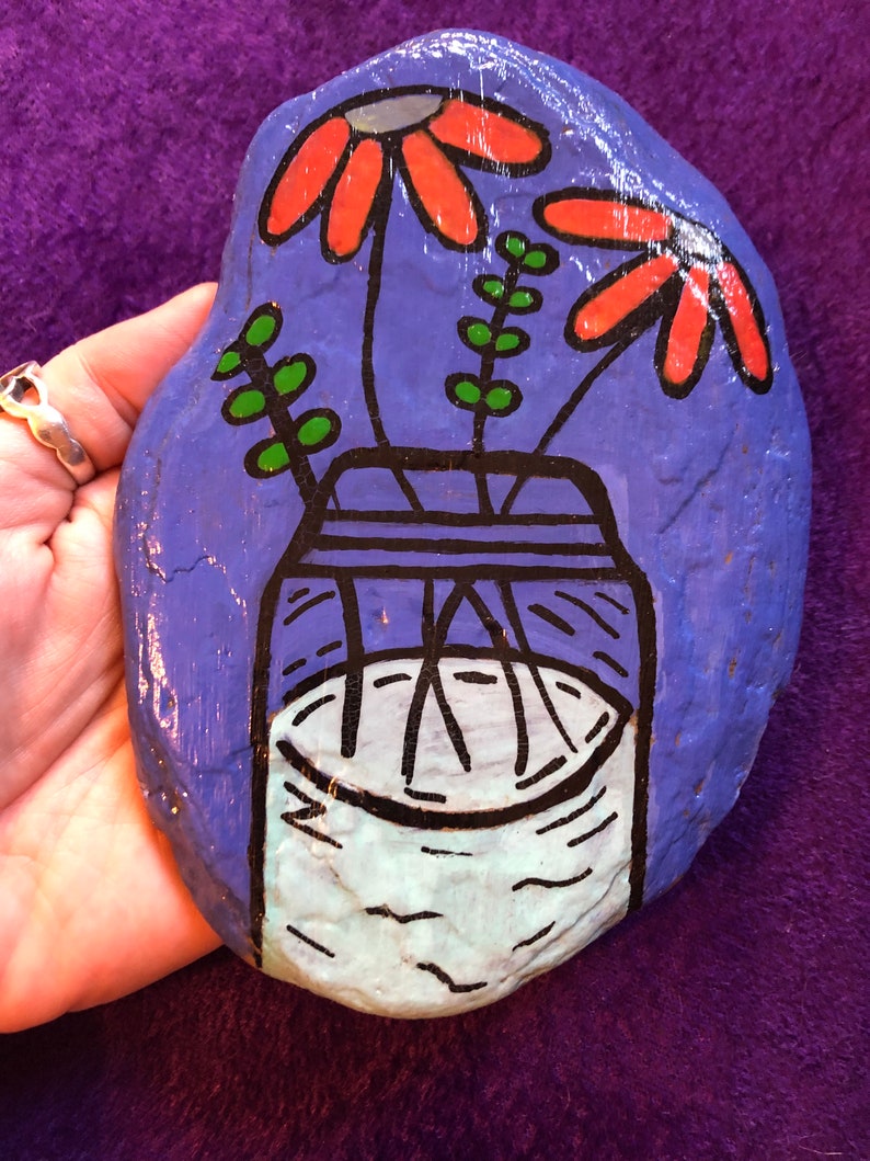Mason Jar of Flowers rock painting